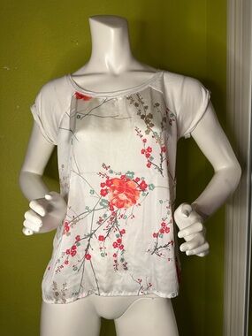 Apt. 9 White/Hot Pink/Blue Two Fabric T-shirt